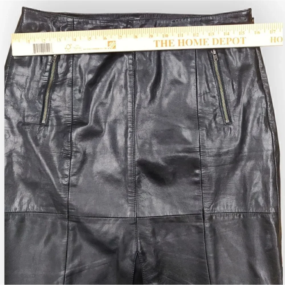 Halogen black genuine leather classic pencil sexy skirt size 6